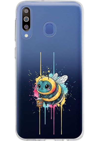 Samsung Galaxy M30 İle Uyumlu Splash Arı Tasarımlı Şeffaf Silikon Kılıf Şeffaf