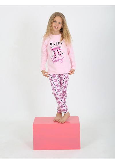 Kız Çocuk Uzun Kollu %100 Pamuklu Pijama Takımı Place Paris Pembe