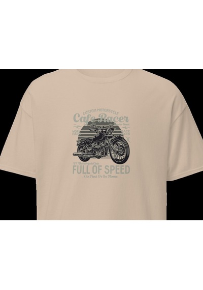 Wildstyle Cafe Racer Full Of Speed Motosiklet Vintage Hız Baskılı Unisex Bisiklet Yaka Pamuklu Tişört - Camel