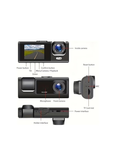 Wifi Li 3 Kameralı Araç İçi Kamera Kayıt Cihazı 3 Lens Cardvr Dash Cam Ön İç Ve Geri Görüş Kamerası