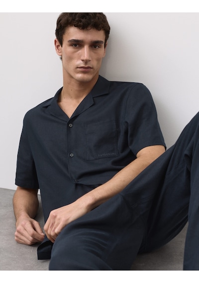 Marks & Spencer Keten Karışımlı Pijama Üstü T07001351a Lacivert
