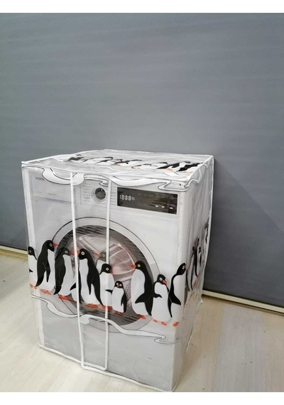 Penguen1 Desenli Şeffaf Çamaşır Makinesi Örtüsü 0,18 Mm Kalınlığında
