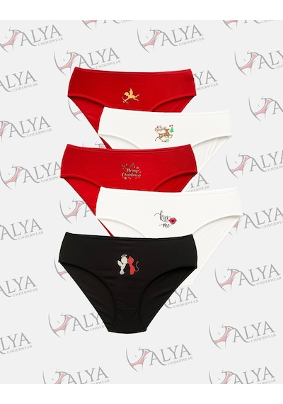 Alya Underwear Kadın Pamuklu Hipster - Slip Külot 5 Farklı Renk 1 Pakette Çok Renkli P51