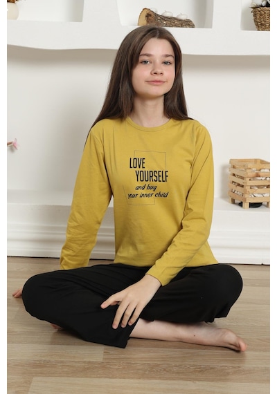 Akbeniz Kız Çocuk Penye Pijama Takım 20420 Sarı