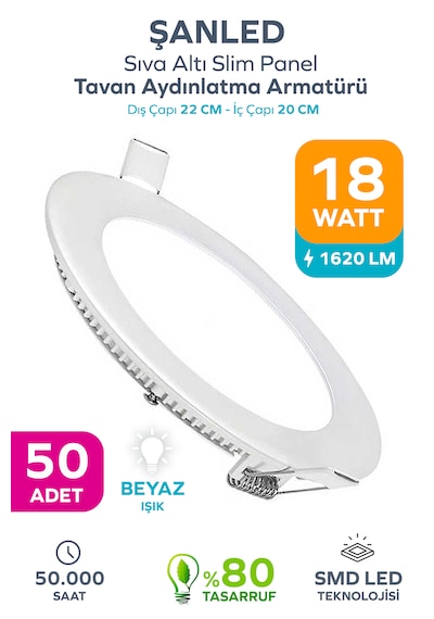 18w Tasarruflu Led Yuvarlak Beyaz Işık Sıva Altı Slim Panel Tavan Aydınlatma Armatürü-50 Adettir