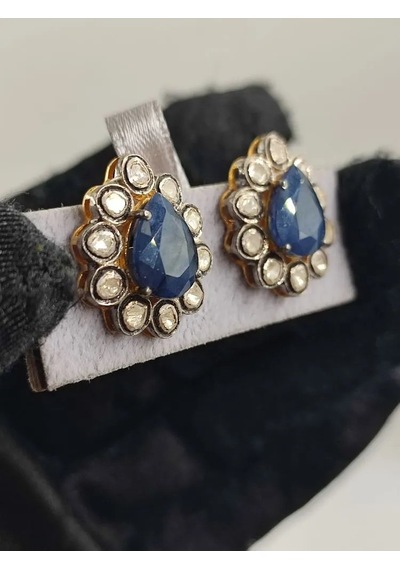 925 Gümüş Safir Polki Elmas Küpe 278 Altın Kaplama