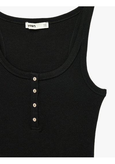 Koton Pamuklu Slim Fit Süs Düğmeli U Yaka Fitilli Atlet Siyah 6sak10032pk