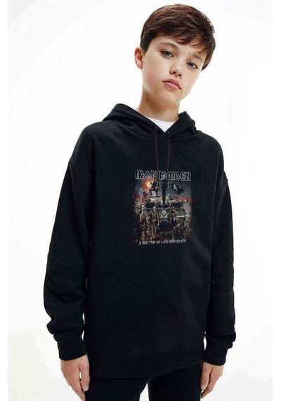 Tshirthane Maıden A Matter Of Baskılı Unisex Çocuk Kapüşonlu Siyah Sweat Siyah