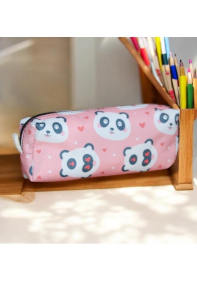 Pembe Panda Desenli Tatlı Kalemlik - Okul Kalemliği-makyaj Çantası