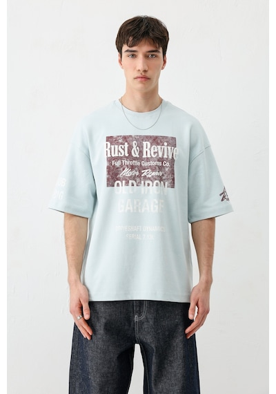 Vamos Oversize Baskılı Tişört V70-167 Bebe Mavi