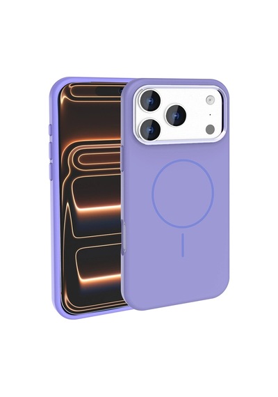 Apple Uyumlu iPad iPhone 17 Pro Max Kılıf M-safe Şarj Özellikli Metal Kamera Çerçeveli Zore Edi Silikon Kapak Lila