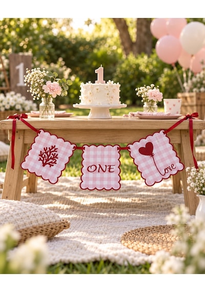 Tly Home & Baby One Nakışlı Kumaş 1 Yaş Doğum Günü Flaması Mama Sandalyesi Süsü