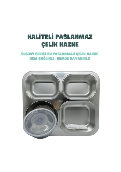 Vagonlife Bento 1200ml Lunchbox Tek Katlı 4 Bölmeli Ve Kaseli Çelik Sefer Tası Yemek Kutusu Gri Diğer