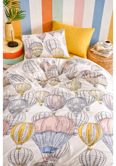 Çift Kişilik Lastikli Çarşaflı Nevresim Takımı 200x220 Cm Kapadokya Balon Desenli Balondesen