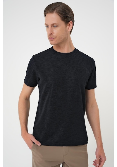 Efor Comfort Fit Bisiklet Yaka Viskon Karışımlı Dokulu Casual Lacivert Tişört Ts 896 Lacivert
