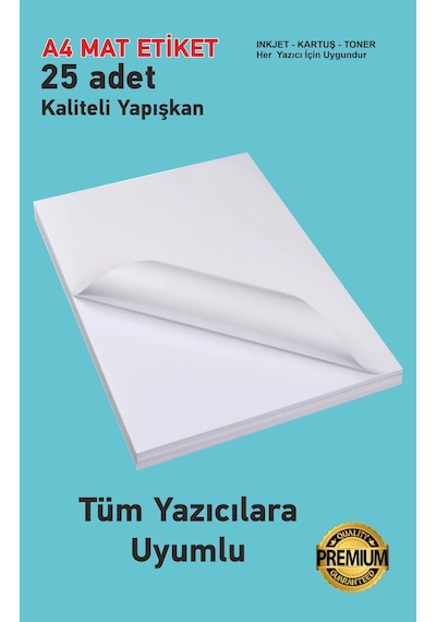 25 Adet Yapışkanlı Mat A4 Etiket Kartuşlu Mürekkepli Tüm Yazıcıla