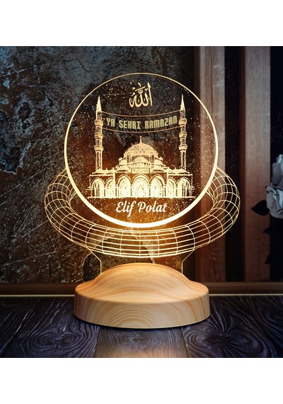 Ramazan Hediyesi, Kişiye Özel İsim Soyisim ve Mahya Yazısı Yazılabilen Camii Dini Hediye, 3D Led Lamba