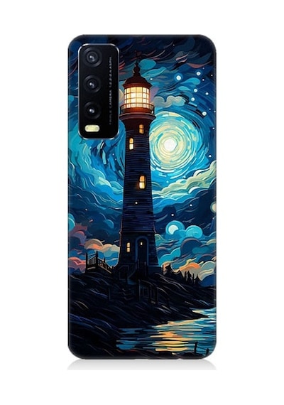 Vivo Y20s Uyumlu Ay Işığında Yalnız Deniz Feneri Desenli Silikon Kılıf
