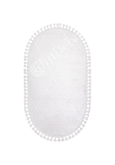 Halı Beyaz Cool Bohem Desenlidesenli Yıkanabilir Saçaklı Oval Yolluk Salon Halısı