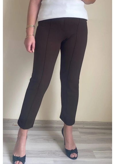 Mia Butik Dertsiz Büyük Beden Koyu Kahve Toparlayıcı Kumaş Pantolon Kahve