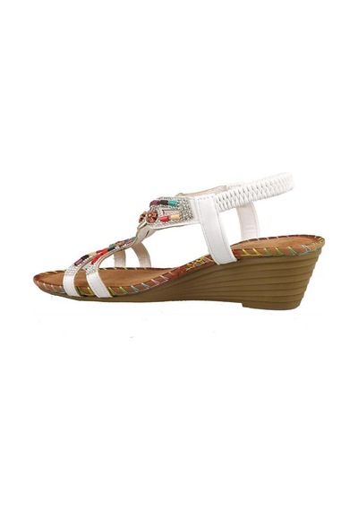 Guja 25y151-6 Kadın Taşlı Dolgu Topuklu Lastikli Comfort Sandalet Beyaz Siyah