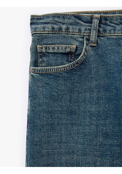 Koton Normal Bel Cepli Pamuklu Straight Jean Pantolon - Mark Jean Petrol 7wam40258nd