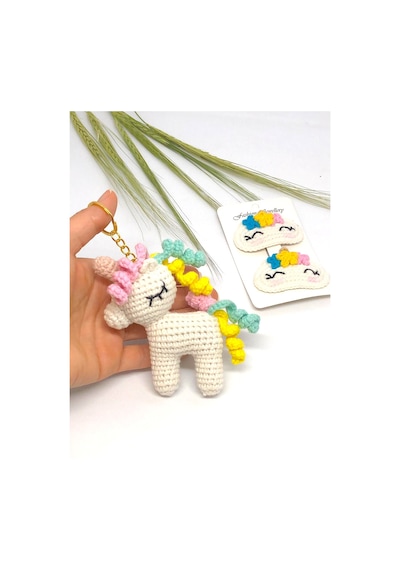 Amigurumi Unicorn Anahtarlık Ve Saç Tokası Seti