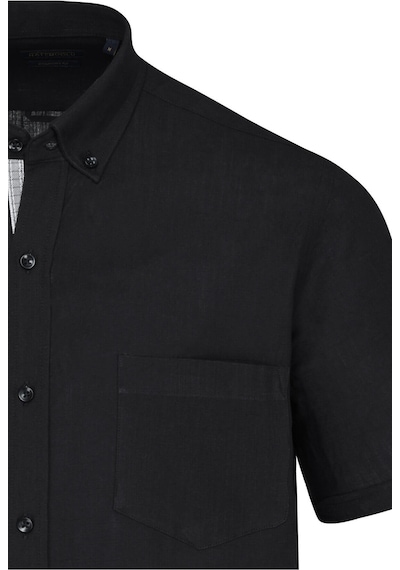 Hatemoğlu Siyah Comfort Fit 100% Pamuk Düğmeli Yaka Kısa Kollu Casual Gömlek 4111999