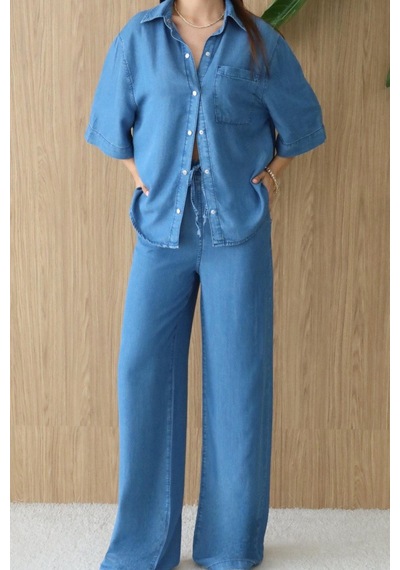 Lacarıno Lacarino 8287 Kadın Gömlek&pantolon Takım Blue