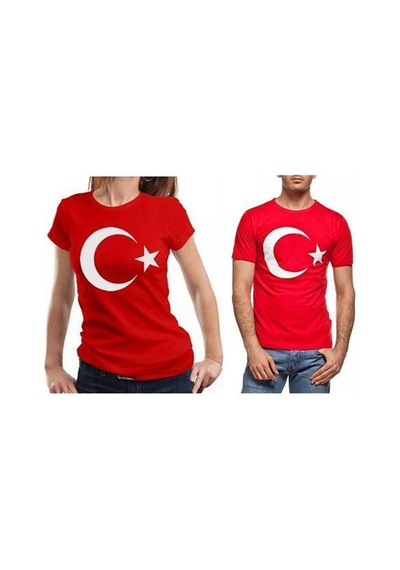 Bohem Stil Unisex Kırmızı Türk Bayraklı Kısa Kol T-shirt-8911 Kirmizi