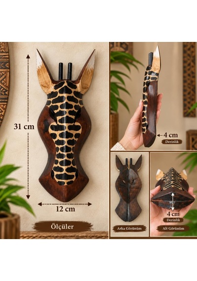 Ahşap Maske 31 Cm Zürafa Dekoratif Etnik Duvar Süsü