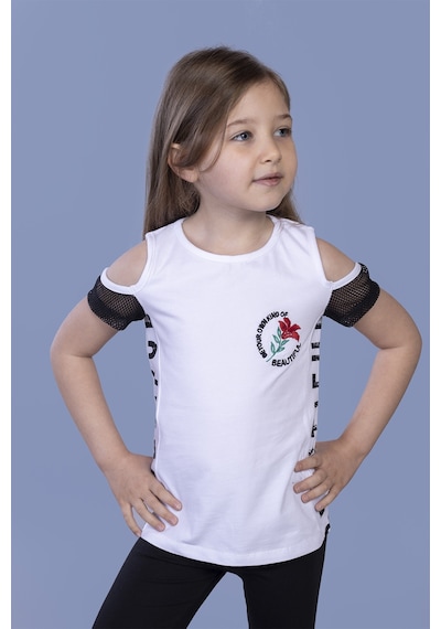 Toontoy Kids Toontoy Kız Çocuk Göğsü Nakışlı Tişört Beyaz