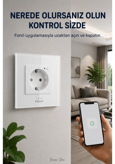 Fonri Wifi Akıllı Duvar Prizi Beyaz Uzaktan Kontrol, Zamanlama, Çocuk Kilidi Tuya Destekli
