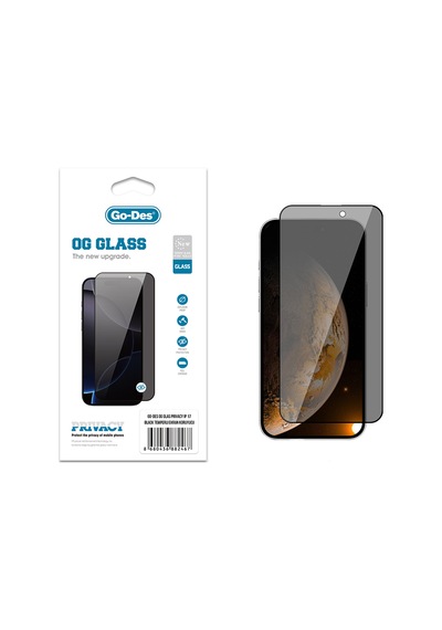 Apple Uyumlu   iPhone 17 Go Des Og Glass Privacy Antistatik Temperli Cam Ekran Koruyucu Siyah