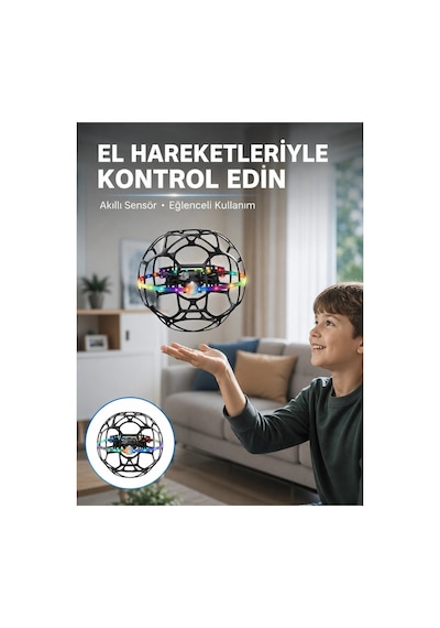 R34 360 Korumalı Futbol Top Drone Hd Kameralı Led Işıklı Yükseklik Sabitlemeli Uzaktan Kumandalı Akıllı Drone - 894940882
