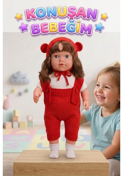 Konuşan Bebeğim 60 Cm Türkçe Konuşan Örgü Tulum Ve Şapkalı Kafası Bacakları Kolları Et Oyuncak Bebek