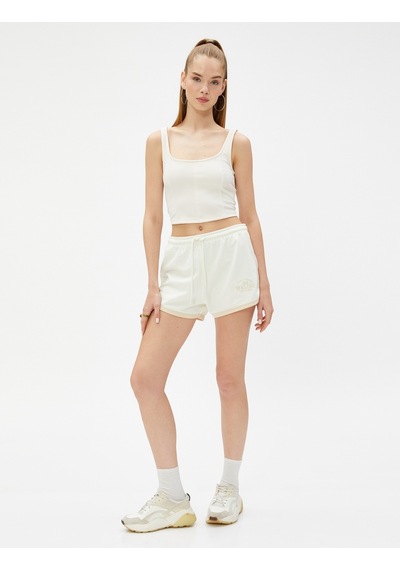 Koton Crop Fitilli Atlet Kare Yaka Nervürlü Bej 3sal30050ık 3SAL30050IK050