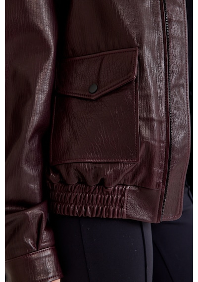 Oversize Bayan Deri Ceket Vb-18-bk-2854-24177 Bordo