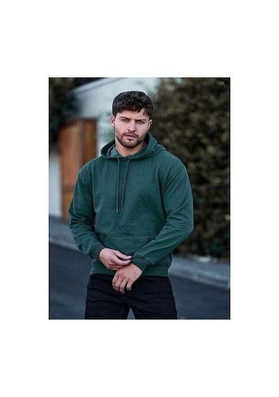 Blackjack Giyim Blackjackgiyim Düz Kapşonlu Sweatshirt Pamuklu Zümrüt