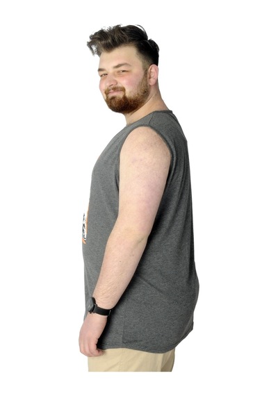 Mode Xl Büyük Beden T-Shirt Kolsuz Manhattan Beach 22161 Antramelanj 001