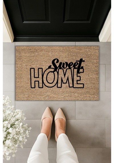 Rugmood Modern Dijital Baskı Paspas - Sweet Home Paspas - Kapı Önü Paspası 70x45cm Kahverengi