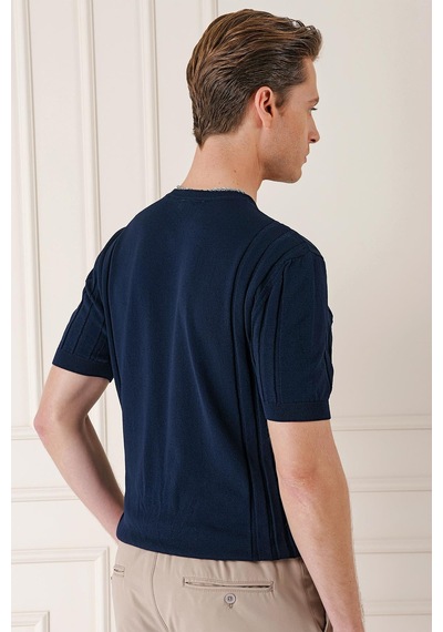 Efor Slim Fit Bisiklet Yaka Kısa Kol Lacivert Triko Tr 869 Lacivert