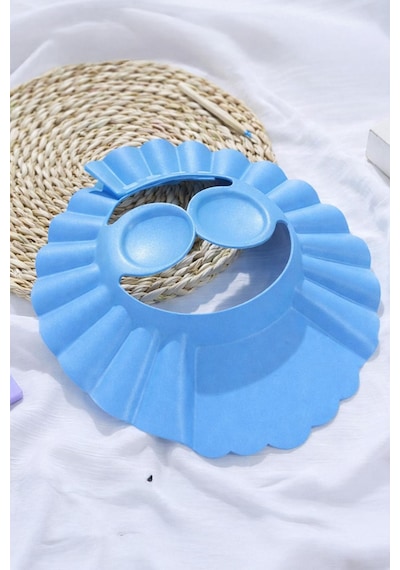 Ayarlanabilir Bebek Banyo Şapkası Yenidoğan Duş Bonesi Göz Kulak Koruyucu 28 CM Mavi