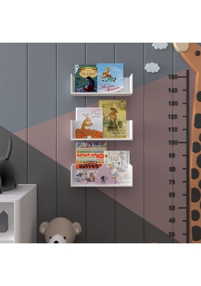 Asra Trend Çocuk Odası Duvar Rafı Kitaplık ÇR-03 %100 MDF 3'lü Set Beyaz