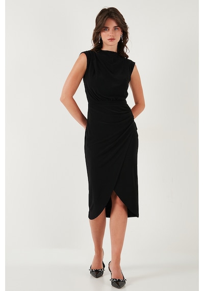 Lela Drape Ve Yırtmaç Detaylı Sıfır Yaka Kolsuz Midi Boy Bayan Elbise 611El694 Siyah Lela Drape Ve Yırtmaç Detaylı Sıfır Yaka Kolsuz Midi Boy Bayan Elbise 611El694 Siyah