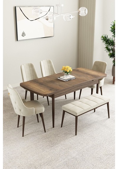 Clara Barok Desen 80x132 Açılabilir Mdf Masa Yemek Odası Takımı,mutfak Takımı 6 Adet Sandalye Krem Clara Barok Desen 80x132 Açılabilir Mdf Masa Yemek Odası Takımı,mutfak Takımı 6 Adet Sandalye Krem