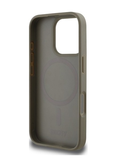 Apple Uyumlu iPhone 16 Pro Kılıf Dkny Lisanslı M-safe Şarj Özellikli 3d Yazılı Grid Pattern Kapak Gri