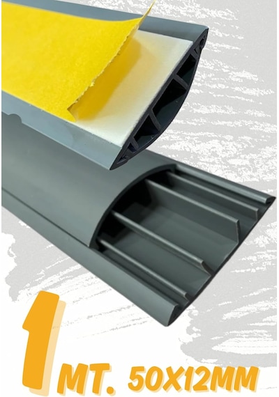 1m Kendinden Yapışkanlı 50x12mm Gri Balık Sırtı Kablo Kanalı 1 Metre