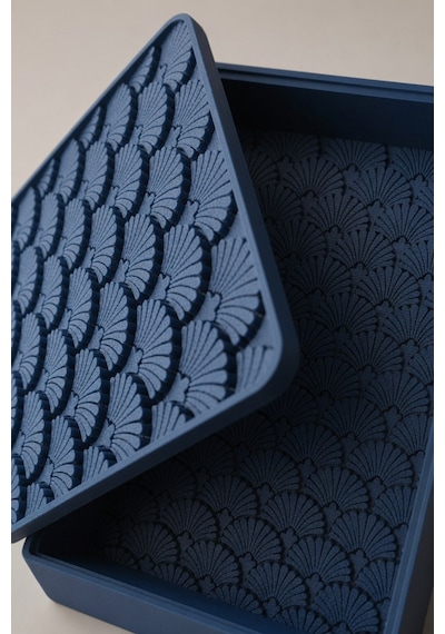 Desenli Kapaklı Dekoratif Kutu Masa Üstü Organizer Takı Aksesuar Saklama Kutusu Pla 20x12.5 Cm Lacivert