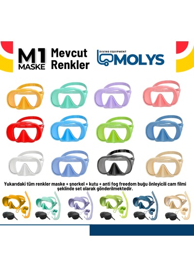M1 Molys Dalış Maskesi + Kutusu + Şnorkel Seti Pembe